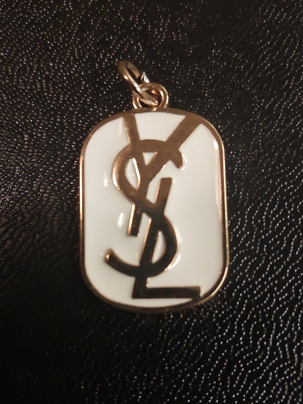 Yves Saint Laurent White Enamel Charm Pendant with Gold YSL Logo